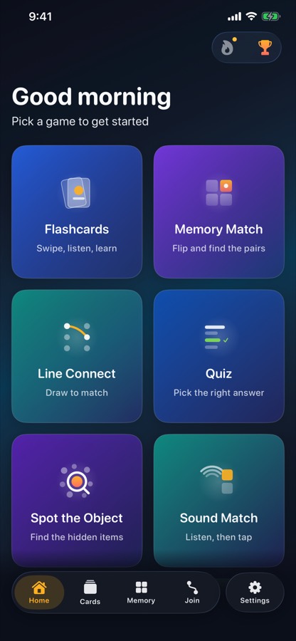 The Learniverse home screen, showing a grid of game tiles
